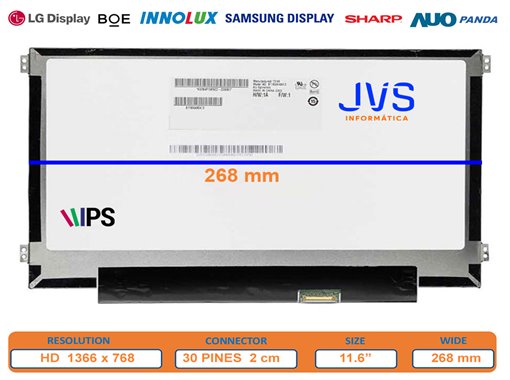 Tela 11.6" para NV116WHM-N41, conector 30 pin CCFL, resolução HD (1366x768), Novo, 2 anos de garantia